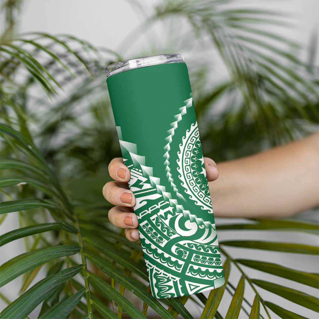 Cook Islands Gospel Day Skinny Tumbler Green Tribal Curves LT05 - Polynesian Pride