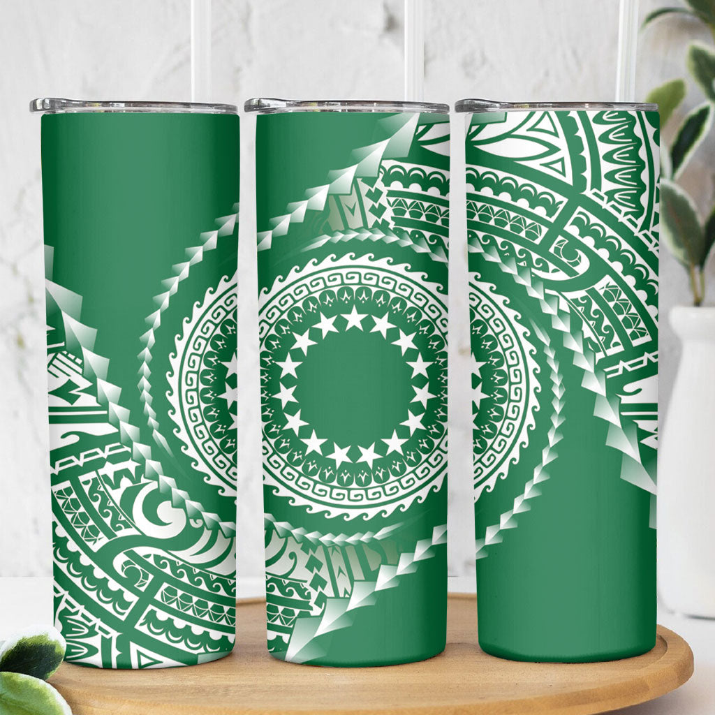 Cook Islands Gospel Day Skinny Tumbler Green Tribal Curves LT05 - Polynesian Pride