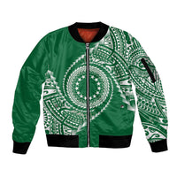 Cook Islands Gospel Day Sleeve Zip Bomber Jacket Green Tribal Curves LT05 Unisex Green - Polynesian Pride