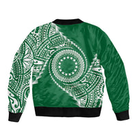 Cook Islands Gospel Day Sleeve Zip Bomber Jacket Green Tribal Curves LT05 - Polynesian Pride