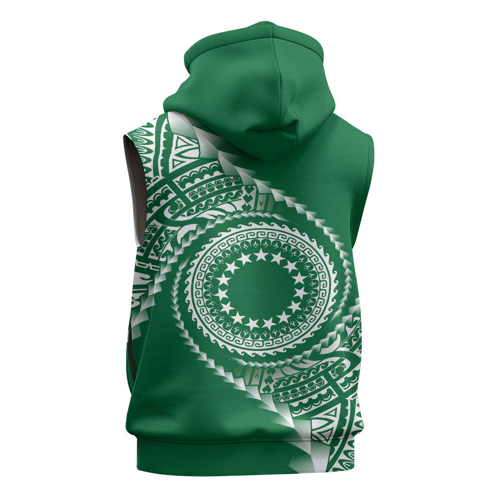Cook Islands Gospel Day Sleeveless Hoodie Green Tribal Curves LT05 - Polynesian Pride