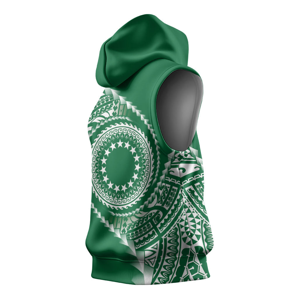 Cook Islands Gospel Day Sleeveless Hoodie Green Tribal Curves LT05 - Polynesian Pride