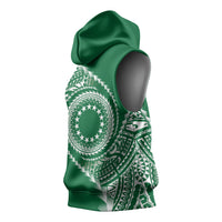 Cook Islands Gospel Day Sleeveless Hoodie Green Tribal Curves LT05 - Polynesian Pride