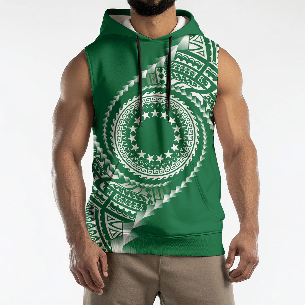 Cook Islands Gospel Day Sleeveless Hoodie Green Tribal Curves LT05 - Polynesian Pride