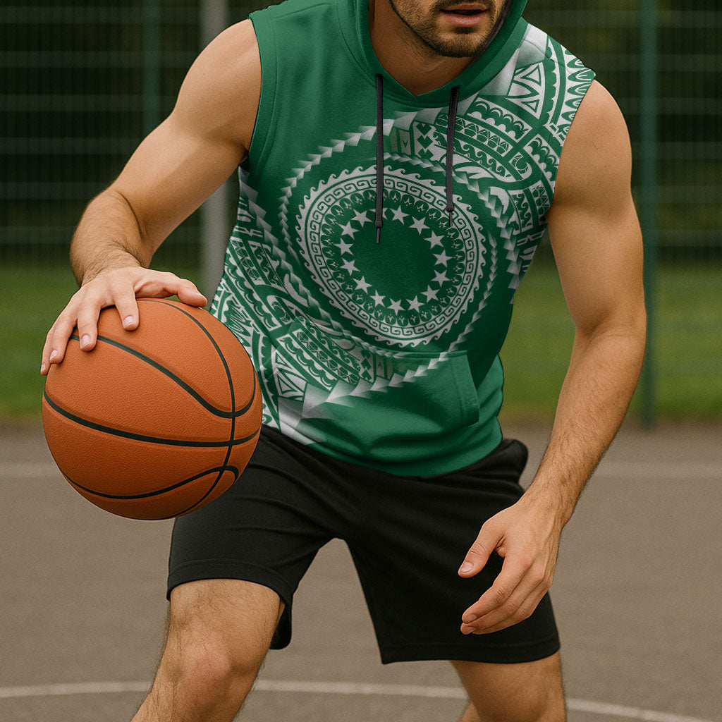 Cook Islands Gospel Day Sleeveless Hoodie Green Tribal Curves LT05 - Polynesian Pride