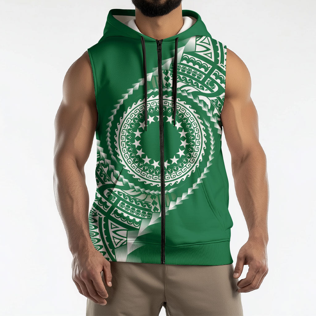Cook Islands Gospel Day Sleeveless Zip Hoodie Green Tribal Curves LT05 - Polynesian Pride