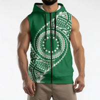 Cook Islands Gospel Day Sleeveless Zip Hoodie Green Tribal Curves LT05 - Polynesian Pride