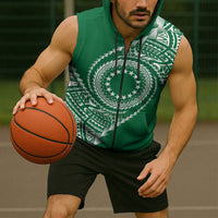 Cook Islands Gospel Day Sleeveless Zip Hoodie Green Tribal Curves LT05 - Polynesian Pride
