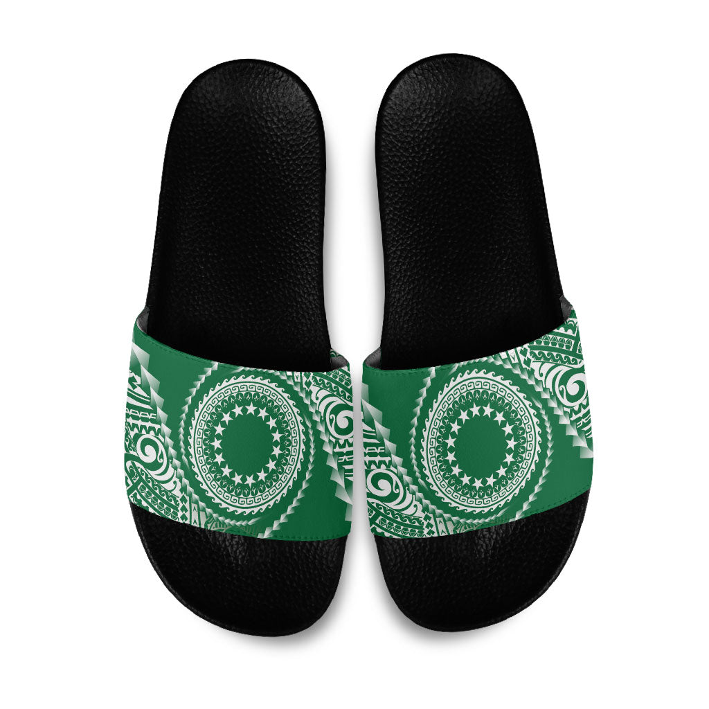 Cook Islands Gospel Day Slide Sandals Green Tribal Curves LT05 Green - Polynesian Pride