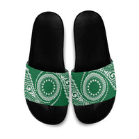 Cook Islands Gospel Day Slide Sandals Green Tribal Curves LT05 Green - Polynesian Pride
