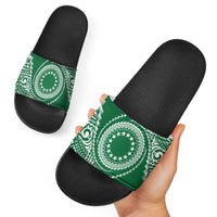 Cook Islands Gospel Day Slide Sandals Green Tribal Curves LT05 - Polynesian Pride
