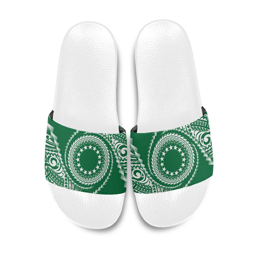 Cook Islands Gospel Day Slide Sandals Green Tribal Curves LT05 Green - Polynesian Pride