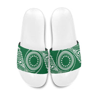 Cook Islands Gospel Day Slide Sandals Green Tribal Curves LT05 Green - Polynesian Pride