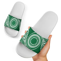 Cook Islands Gospel Day Slide Sandals Green Tribal Curves LT05 - Polynesian Pride