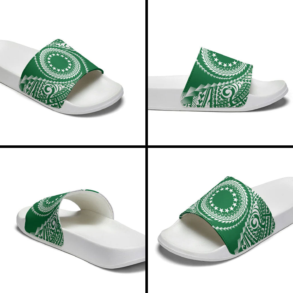 Cook Islands Gospel Day Slide Sandals Green Tribal Curves LT05 - Polynesian Pride