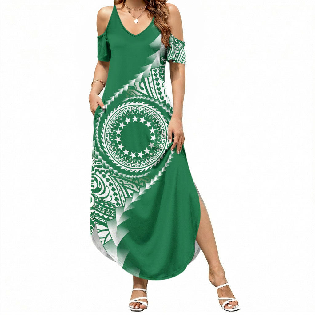 Cook Islands Gospel Day Summer Maxi Dress Green Tribal Curves LT05 Women Green - Polynesian Pride
