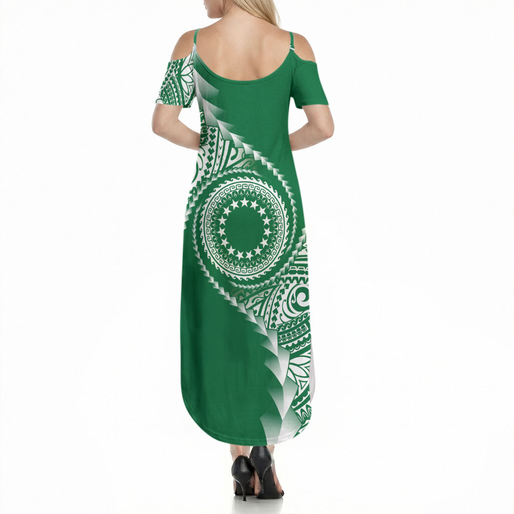 Cook Islands Gospel Day Summer Maxi Dress Green Tribal Curves LT05 - Polynesian Pride