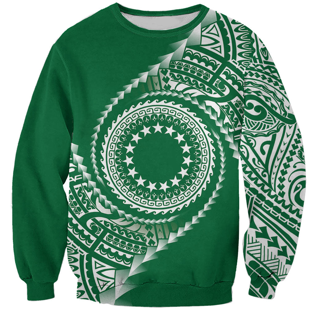 Cook Islands Gospel Day Sweatshirt Green Tribal Curves LT05 Unisex Green - Polynesian Pride