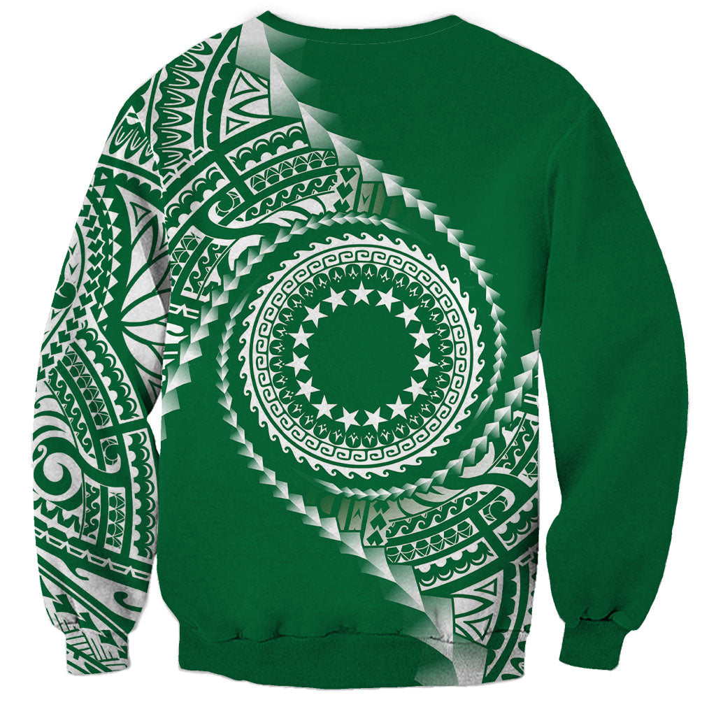 Cook Islands Gospel Day Sweatshirt Green Tribal Curves LT05 - Polynesian Pride