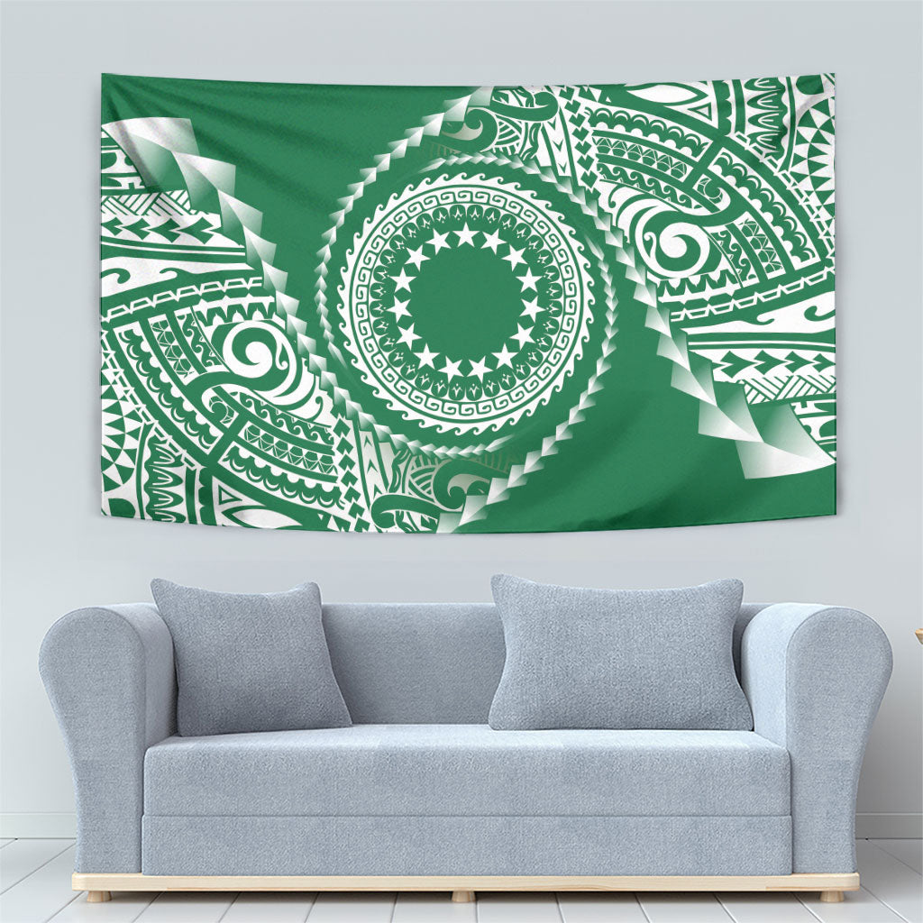 Cook Islands Gospel Day Tapestry Green Tribal Curves LT05 - Polynesian Pride