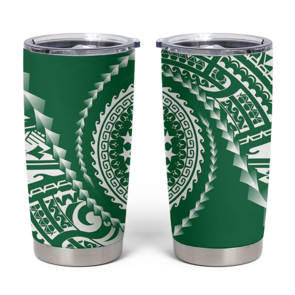 Cook Islands Gospel Day Tumbler Cup Green Tribal Curves LT05 Green - Polynesian Pride