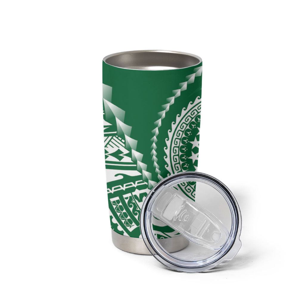 Cook Islands Gospel Day Tumbler Cup Green Tribal Curves LT05 - Polynesian Pride