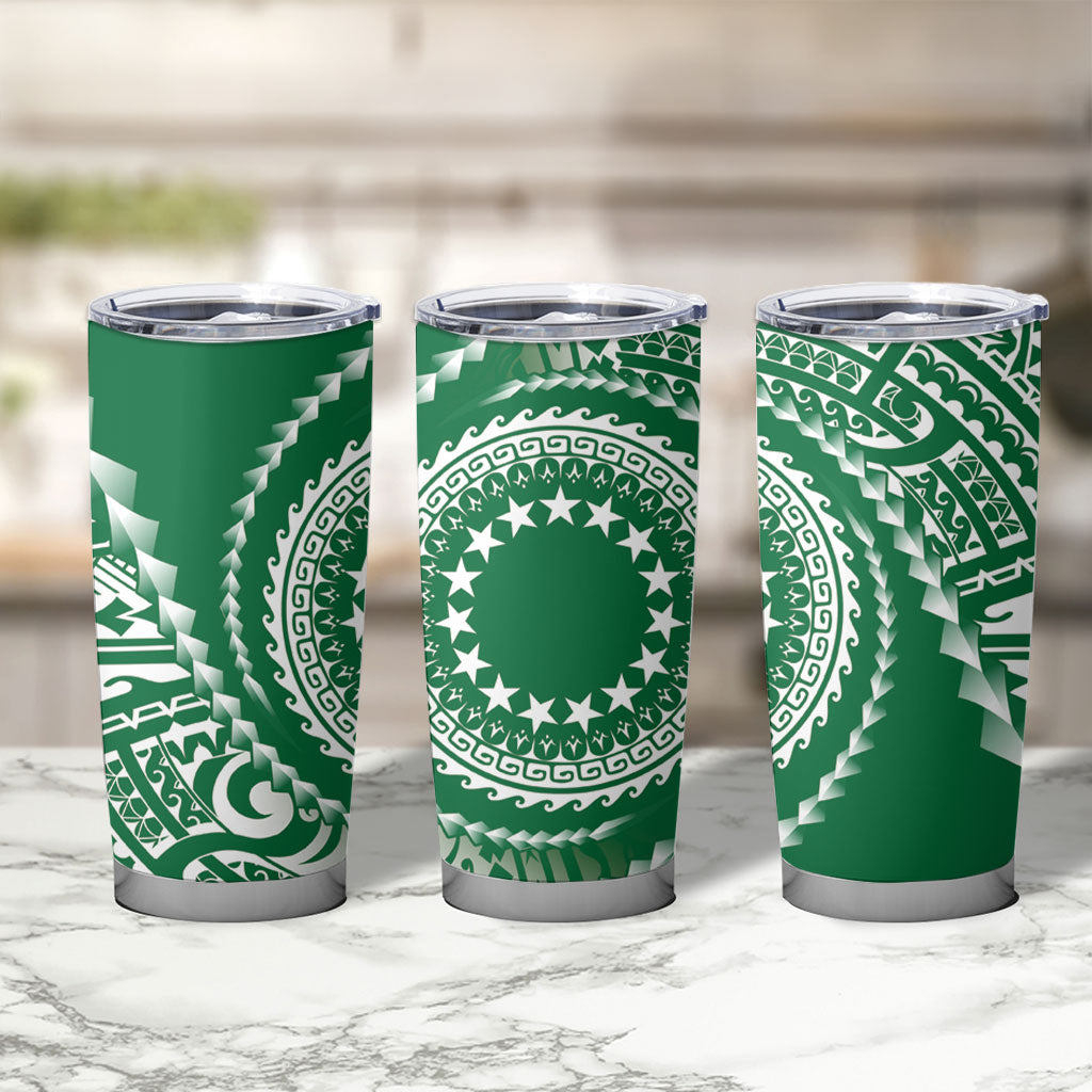 Cook Islands Gospel Day Tumbler Cup Green Tribal Curves LT05 - Polynesian Pride
