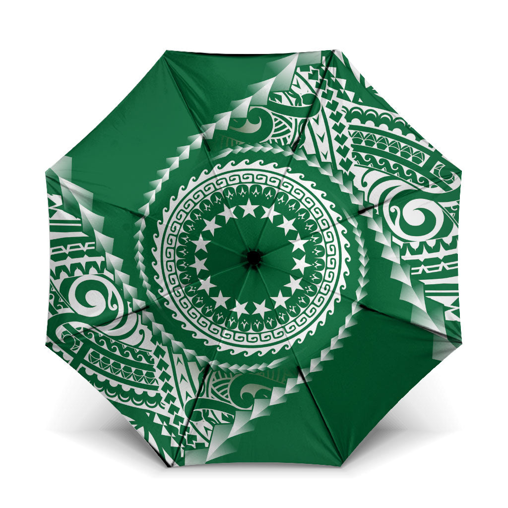 Cook Islands Gospel Day Umbrella Green Tribal Curves LT05 One Size Folded 11.42 inch Opened Diameter 37.4 inch Green - Polynesian Pride