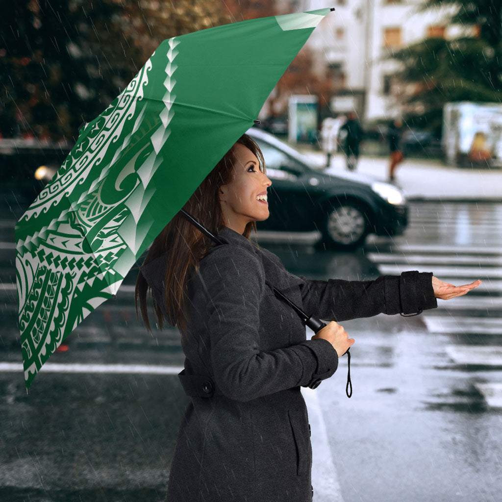 Cook Islands Gospel Day Umbrella Green Tribal Curves LT05 - Polynesian Pride