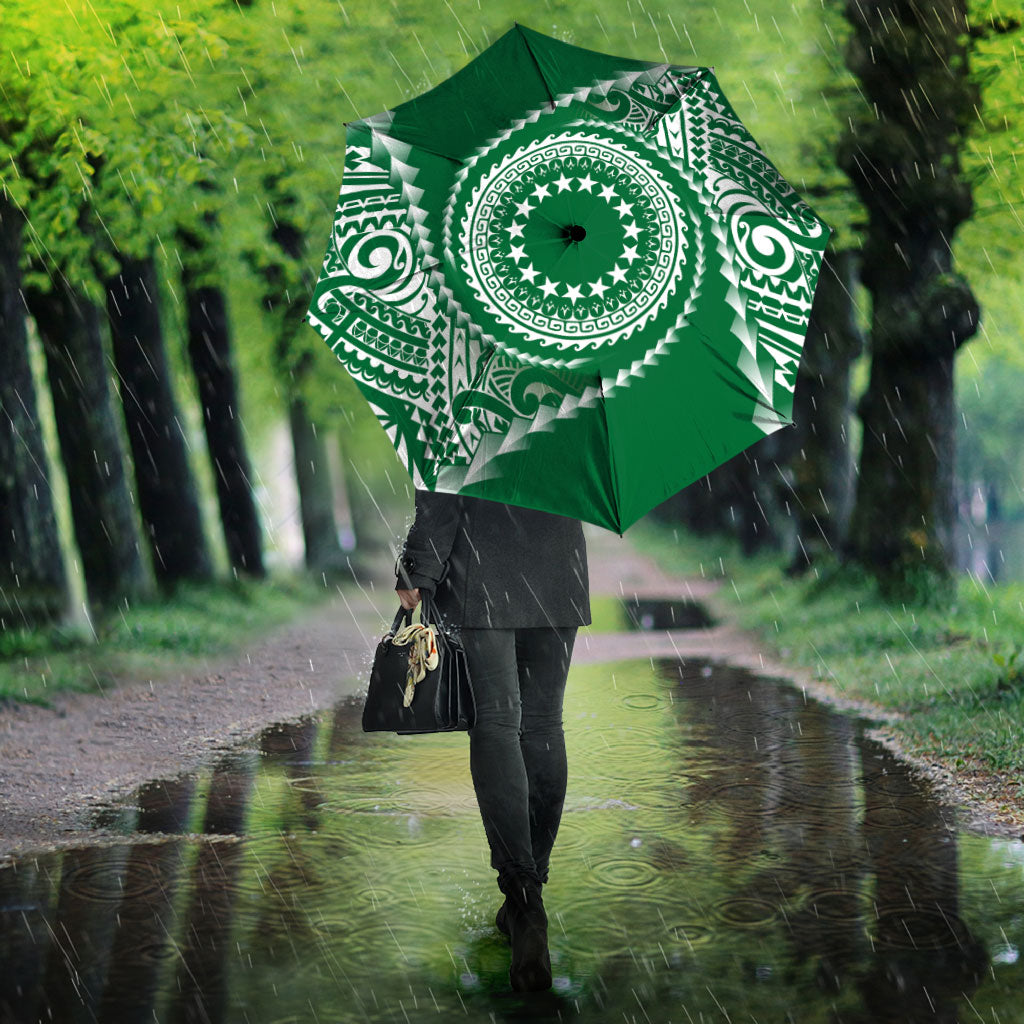 Cook Islands Gospel Day Umbrella Green Tribal Curves LT05 - Polynesian Pride