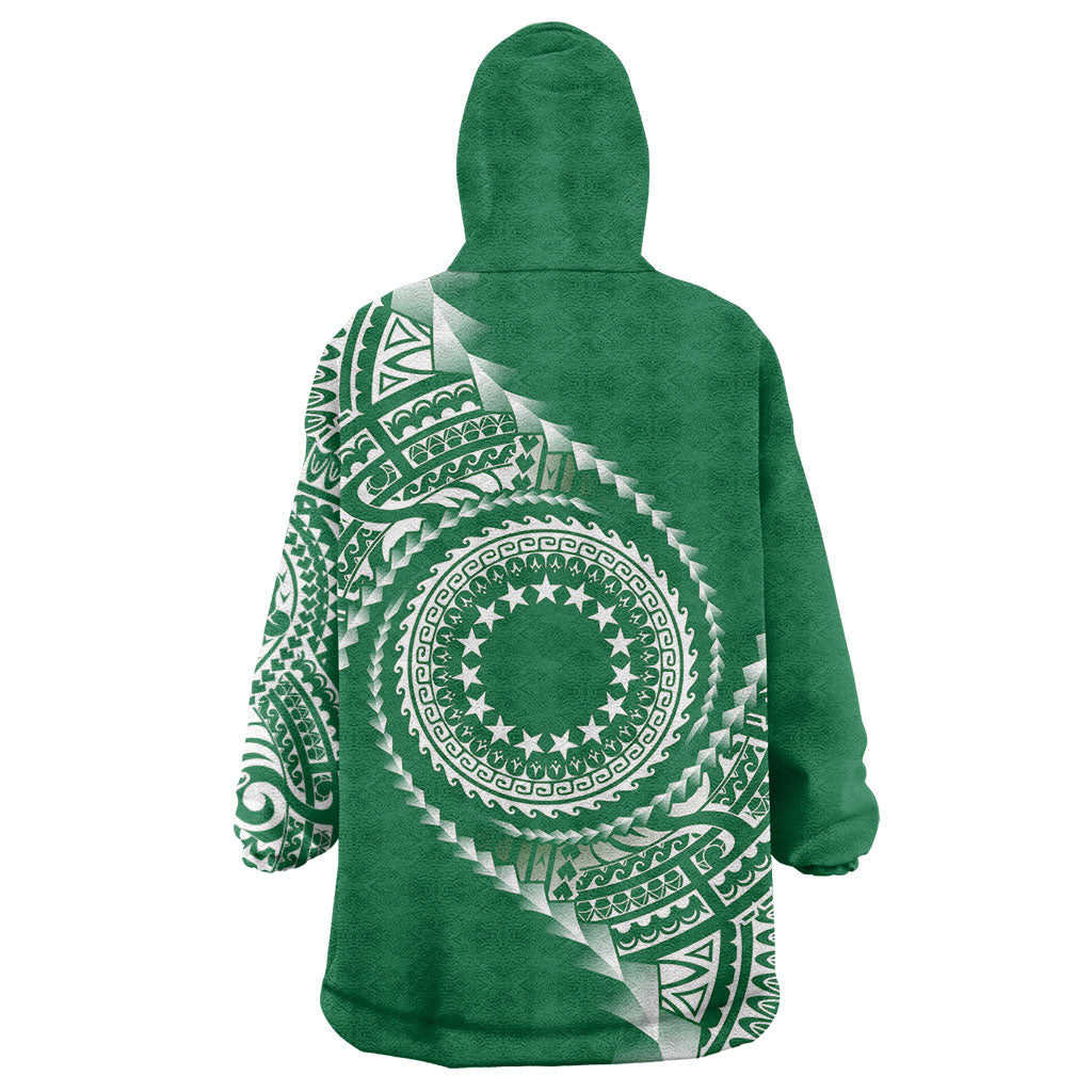 Cook Islands Gospel Day Wearable Blanket Hoodie Green Tribal Curves LT05 - Polynesian Pride