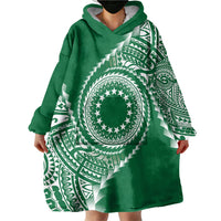 Cook Islands Gospel Day Wearable Blanket Hoodie Green Tribal Curves LT05 - Polynesian Pride