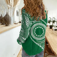 Cook Islands Gospel Day Women Casual Shirt Green Tribal Curves LT05 - Polynesian Pride