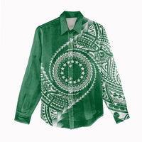 Cook Islands Gospel Day Women Casual Shirt Green Tribal Curves LT05 - Polynesian Pride