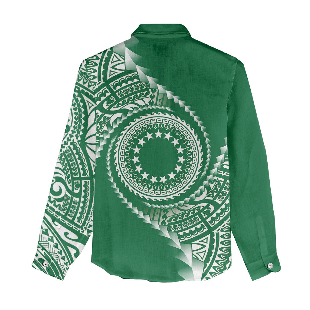 Cook Islands Gospel Day Women Casual Shirt Green Tribal Curves LT05 - Polynesian Pride