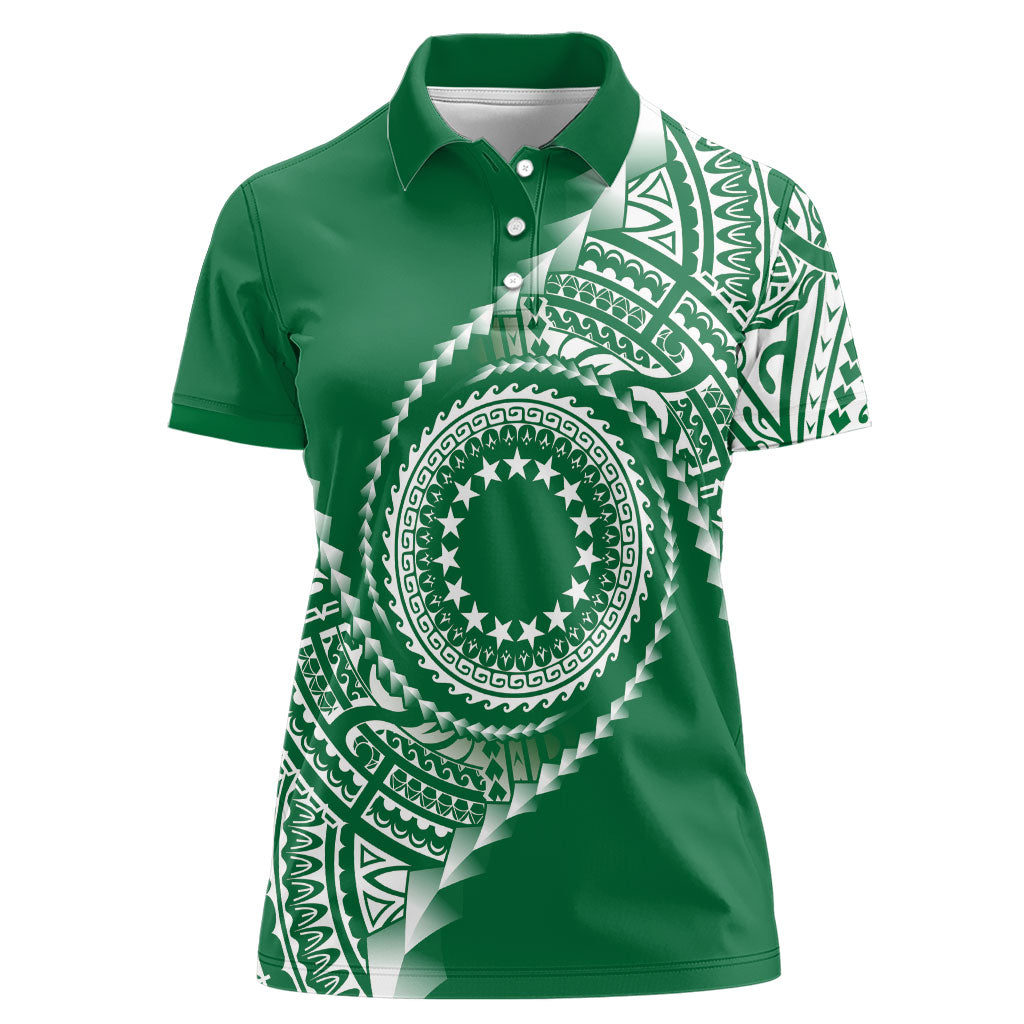 Cook Islands Gospel Day Women Polo Shirt Green Tribal Curves LT05 Female Green - Polynesian Pride