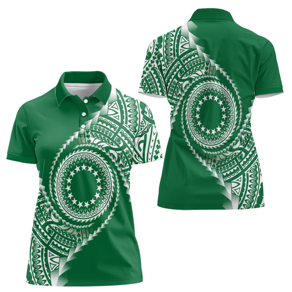 Cook Islands Gospel Day Women Polo Shirt Green Tribal Curves LT05 - Polynesian Pride