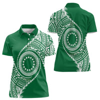 Cook Islands Gospel Day Women Polo Shirt Green Tribal Curves LT05 - Polynesian Pride