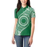Cook Islands Gospel Day Women Polo Shirt Green Tribal Curves LT05 - Polynesian Pride