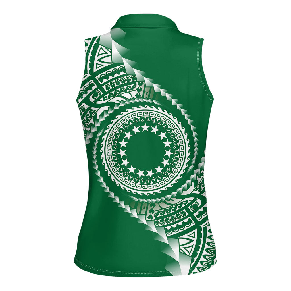 Cook Islands Gospel Day Women Sleeveless Polo Shirt Green Tribal Curves LT05 - Polynesian Pride