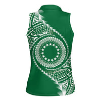 Cook Islands Gospel Day Women Sleeveless Polo Shirt Green Tribal Curves LT05 - Polynesian Pride