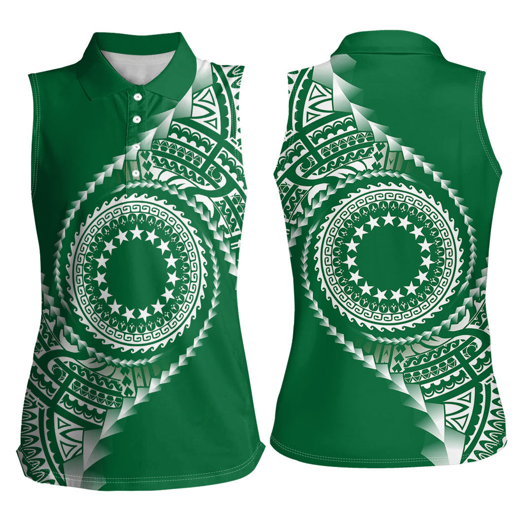 Cook Islands Gospel Day Women Sleeveless Polo Shirt Green Tribal Curves LT05 - Polynesian Pride
