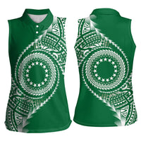 Cook Islands Gospel Day Women Sleeveless Polo Shirt Green Tribal Curves LT05 - Polynesian Pride