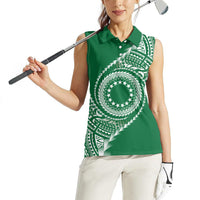 Cook Islands Gospel Day Women Sleeveless Polo Shirt Green Tribal Curves LT05 - Polynesian Pride