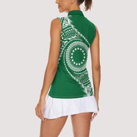 Cook Islands Gospel Day Women Sleeveless Polo Shirt Green Tribal Curves LT05 - Polynesian Pride