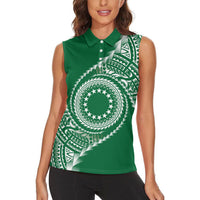 Cook Islands Gospel Day Women Sleeveless Polo Shirt Green Tribal Curves LT05 - Polynesian Pride