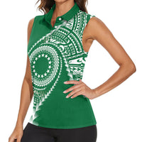 Cook Islands Gospel Day Women Sleeveless Polo Shirt Green Tribal Curves LT05 - Polynesian Pride