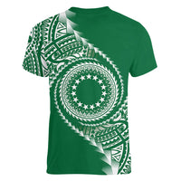 Cook Islands Gospel Day Women V-Neck T-Shirt Green Tribal Curves LT05 - Polynesian Pride