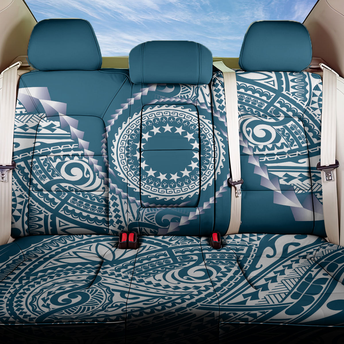 Cook Islands Gospel Day Back Car Seat Cover Blue Tribal Curves LT05 One Size Blue - Polynesian Pride