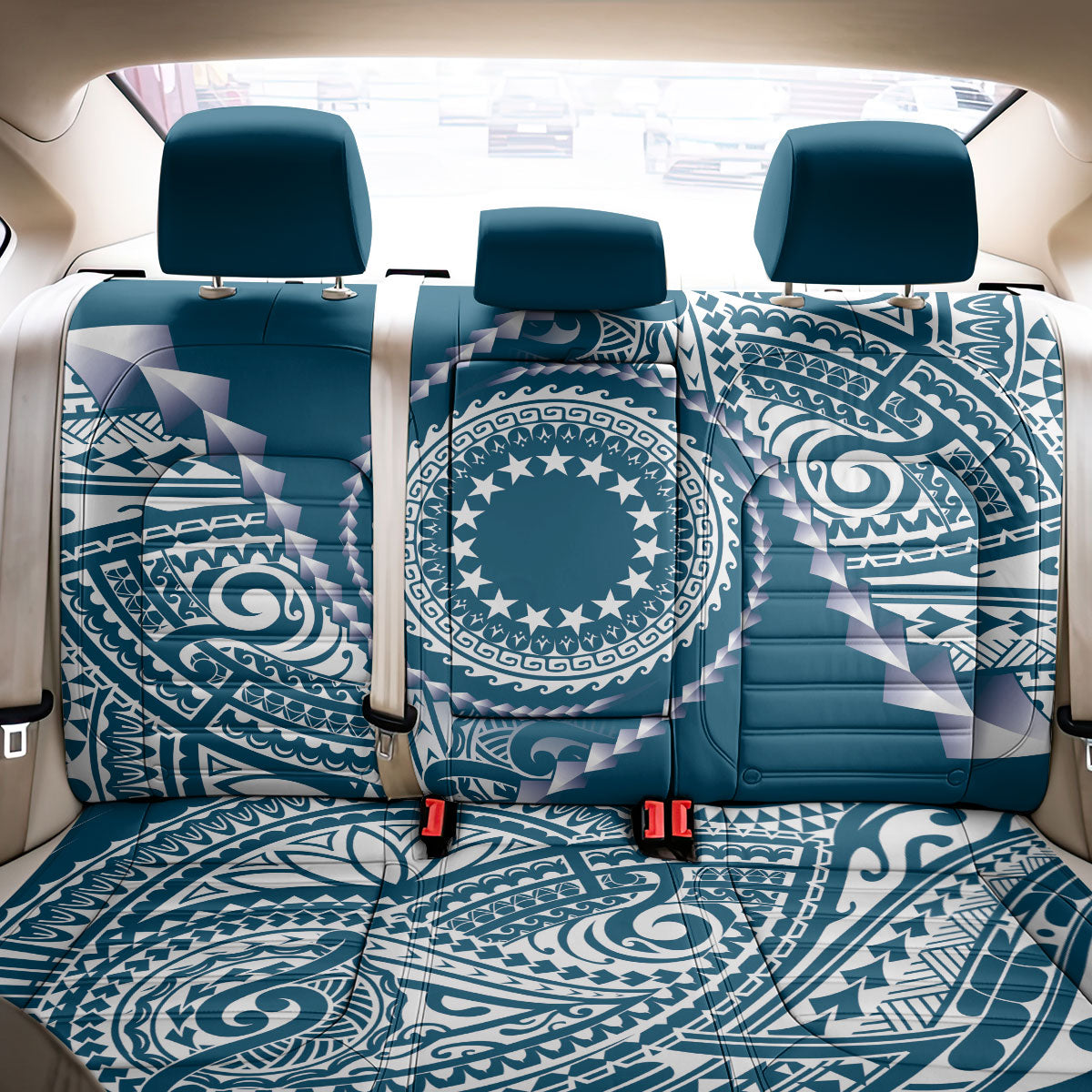 Cook Islands Gospel Day Back Car Seat Cover Blue Tribal Curves LT05 - Polynesian Pride